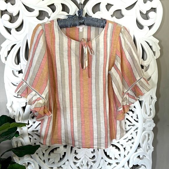 Lauren Conrad Linen Stripe Top - Picture 1 of 8